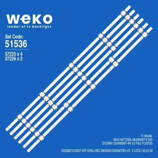 WKSET-6536 37225X4 37226X2 VESTEL 500DRT VNB A/B-TYPE REV08/09 6 ADET LED BAR (5LENS)