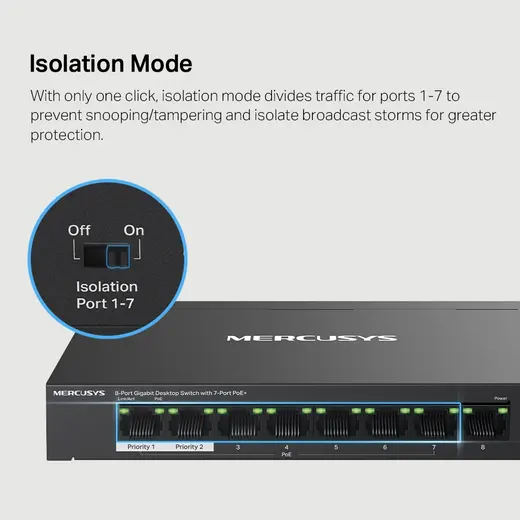 MERUCYS 8port PoE 65W Gigabit Yönetilemez Switch MS108GP görseli 4