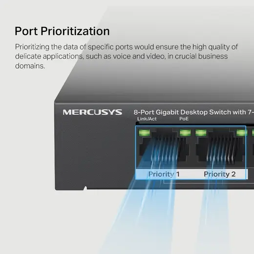 MERUCYS 8port PoE 65W Gigabit Yönetilemez Switch MS108GP görseli 3