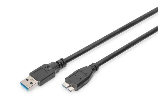 DIGITUS AK-300116-010-S USB 3.0 Bağlantı Kablosu, USB A Erkek - USB micro B Erkek, 1 metre, AWG 28, USB 3.0 uyumlu, UL