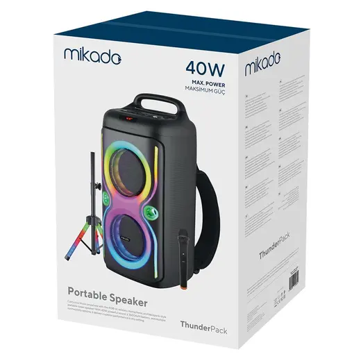 Mikado MD-66BT ThunderBag 40W 3600mAh Çanta Taşıma Özellikli USB-BT-TF-TWS Işıklı Kablosuz Mikrofon görseli 2