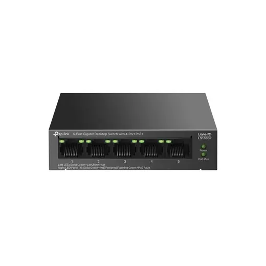TP-LINK LS105GP 4 PORT GIGABIT + 1 PORT RJ45 UPLINK POE 65W 250 METRE POE MESAFE METAL KASA SWITCH görseli 2