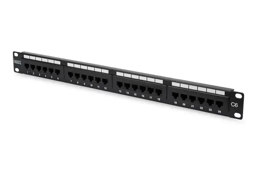 DIGITUS DN-91624U 19" 24 Port Cat-6 UTP Patch Panel, 8P8C, 50 µ (Mikron), Altın Kontak, LSA, 1U, Zırhsız