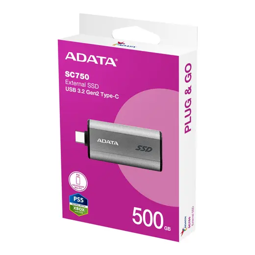 ADATA 500GB SC750 Taşınabilir SSD SC750-500G-CCBK görseli 1