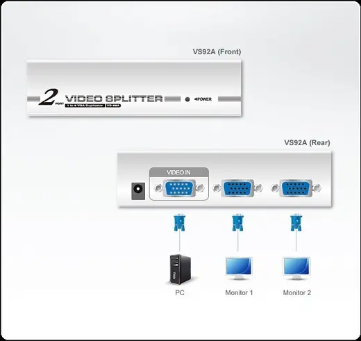 ATEN ATEN-VS92A 2’li VGA Video Çoklayıcı (2 Port Video Splitter), 1920 x 1440 dpi, 350 MHz. videobant genişliği alternatif görünüm