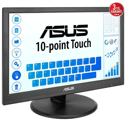 15.6 ASUS VT169HE IPS 5MS 60MHZ 1XVGA 1XHDMI FHD 1920X1080 DOKUNMATİK EKRAN FLICKER FREE ÇERÇEVESİZ VESA SİYAH görseli 2