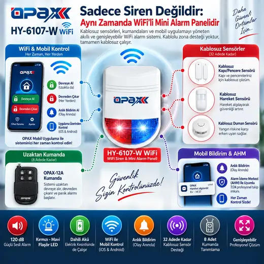 Opax HY-6107W WİFİ Kablosuz Acil Çıkış Kapısı Alarm Sistemi görseli 5