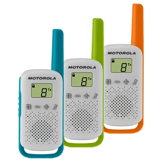 MOTOROLA TLKR-T42 PMR446 EL TELSİZİ 3LÜ PAKET 4 KM MEZİLLİ 8 KANAL (3 ADET İNCE PİL)