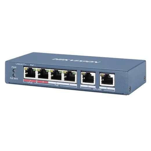 HIKVISION 4port PoE 65w 2-Uplink 10/100 Yönetilemez Switch Metal DS-3E0106HP-E görseli 2