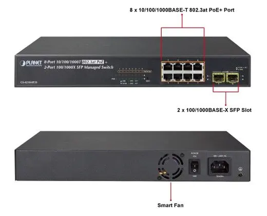 PLANET PL-GS-4210-8P2S Yönetilebilir Gigabit PoE Switch (Gigabit PoE Managed Switch) 8-Port 10/100/1000T IEEE 802.3at/af görseli 3