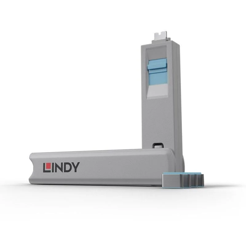 LINDY LIN-40465 USB Type C Port Blocker Key - Pack of 4 Blockers, Blue
