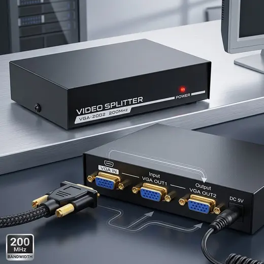 POWERMASTER PM-2502A 2 PORT 250 MHZ 1920X1440 VGA SPLITTER DAĞITICI alternatif görünüm