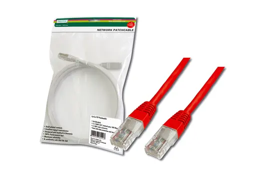 DIGITUS DK-1511-050/R Patch Kablo, UTP, CAT. 5E, 5 metre, AWG 26/7, Kırmızı Renk, 3P sertifikalı