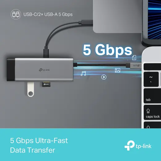 TP-LINK UH5020C USB-C 5 Port 5Gbps 4K 60Hz HDMI 100W PD Hub Çoklayıcı görseli 3