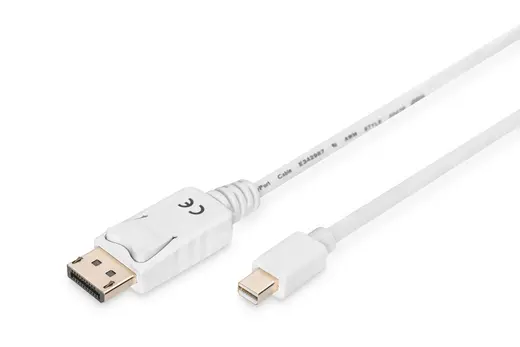 DIGITUS AK-340102-010-W DisplayPort bağlantı kablosu, mini DP - DP St/St, 1m, kilitli, DP 1.1a uyumlu, beyaz