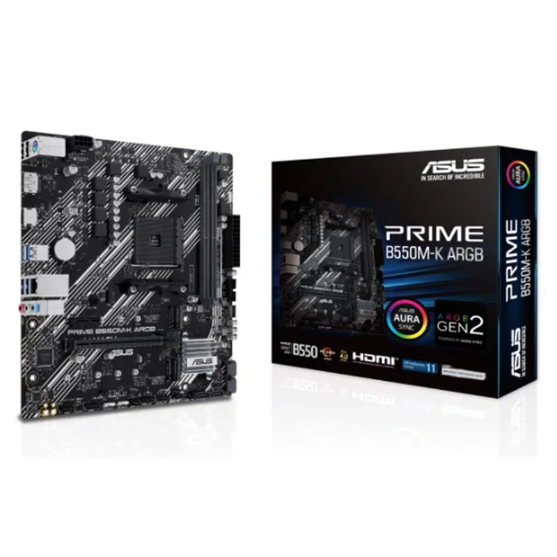 ASUS PRIME B550M-K ARGB DDR4 5100MHZ 1XHDMI 1XDP 2XM.2 USB 3.2 MATX AM4 (AMD AM4 5000/4000G/3000 SERİLERİ İLE UYUMLU)