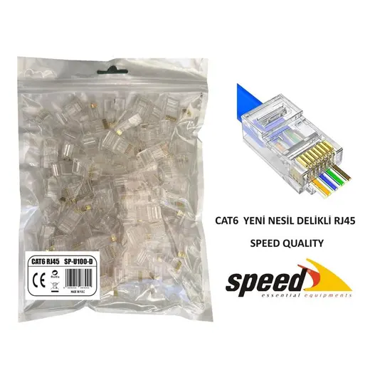 SPEED SP-U100 D CAT6 100 ADET RJ45 KONNEKTOR DELIKLI YENI NESIL