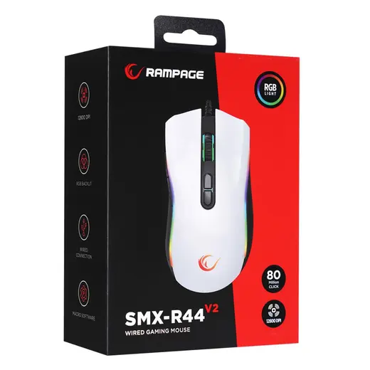 Rampage SMX-R44 V2 Makrolu RGB Ledli Kablolu Beyaz Gaming Oyuncu Mouse görseli 8