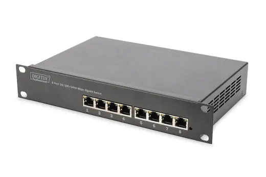 DIGITUS DN-80114 Yönetilemeyen 8 port 1000Base-T Gigabit Switch, Masaüstü Tip, 10-Inch Duvar Kabinetleri için uygun