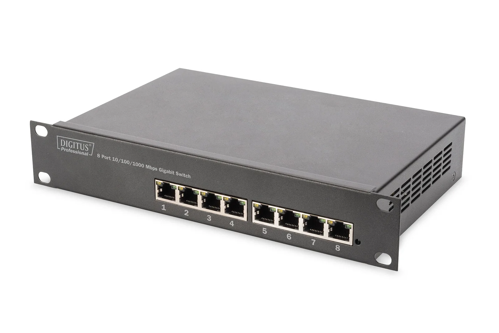 DIGITUS DN-80114 Yönetilemeyen 8 port 1000Base-T Gigabit Switch, Masaüstü Tip, 10-Inch Duvar Kabinetleri için uygun