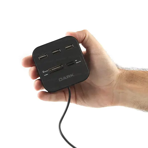DARK DK-AC-UCR202 3xUSB2.0 MICROSD/SD/MMC/M2/MS PRO DUO KART OKUYUCU SIYAH görseli 3