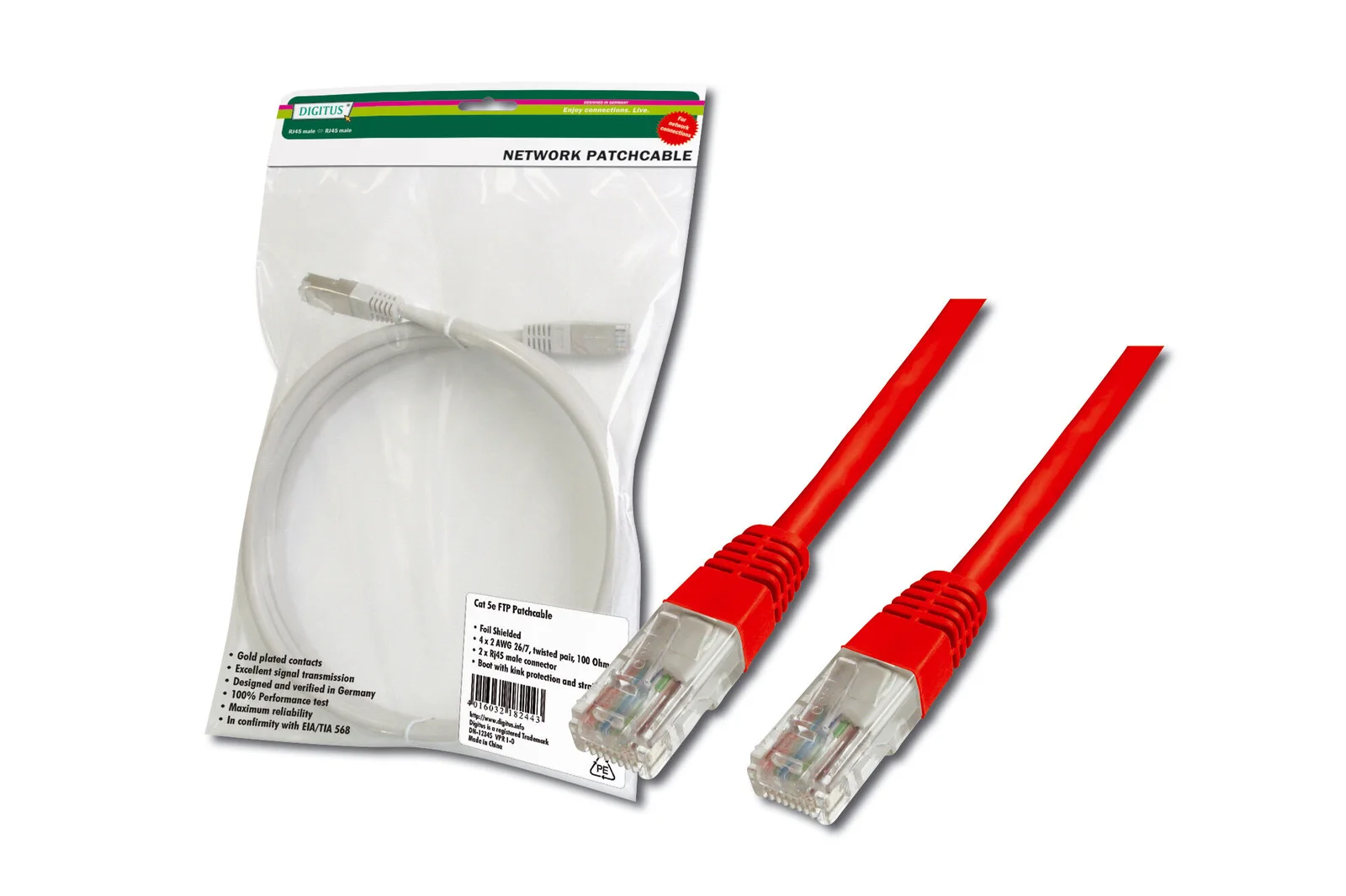 DIGITUS DK-1511-030/R Patch Kablo, UTP, CAT. 5E, 3 metre, AWG 26/7, Kırmızı Renk, 3P sertifikalı