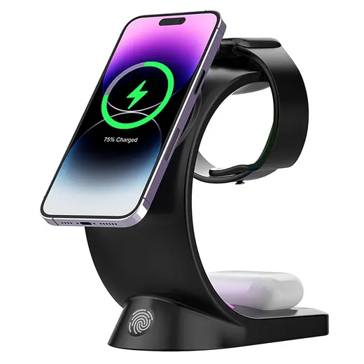 S-link SL-CW20 Telefon, Saat, Kulaklık Uyumlu 15W Siyah RGB Kablosuz Şarj Cihazı alternatif görünüm