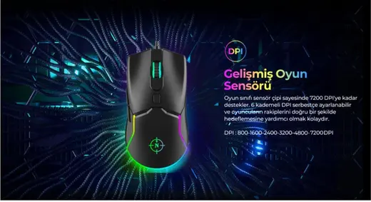 North Air Black RGB Kablolu Profesyonel Oyuncu Mouse alternatif görünüm