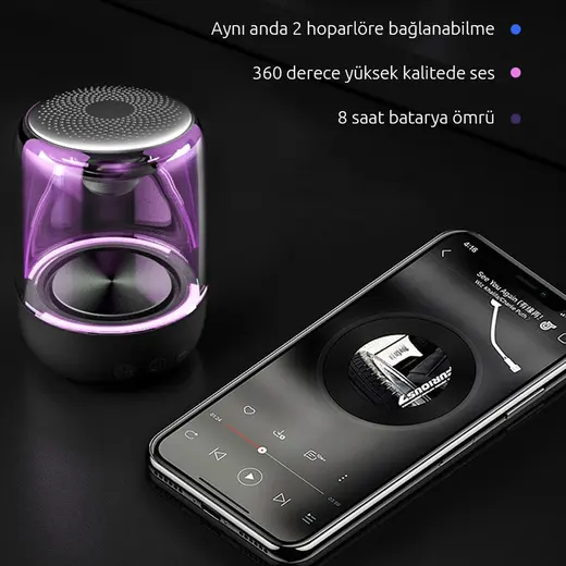 MAGICVOICE MV-24696 600 MAH TAŞINABİLİR RGB MİKROFONLU AUX/TF/BLUETOOTH 3 W HOPARLÖR SPEAKER (BEYAZ) görseli 4