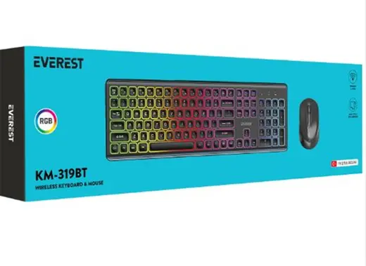 Everest KM-319BT Siyah 2.4G+BT1+BT2 Çoklu Cihaz Bağlantılı Q Set Kablosuz Klavye + Mouse alternatif görünüm