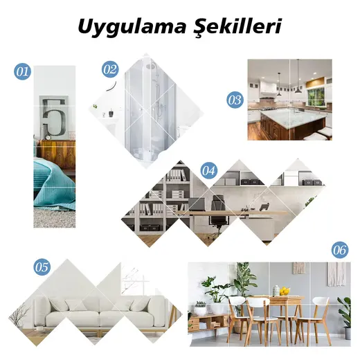 SUNUP SN-24977 30X30CM KENDİNDEN YAPIŞKANLI ESNEK PVC DUVAR AYNASI PANEL STİCKER ÇIKARTMA görseli 4