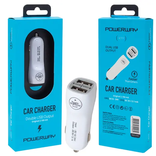 POWERWAY X-777 ÇİFT USBLİ 2.1 AMPER ÇAKMAKLIK ARAÇ ŞARJ CİHAZI görseli 3