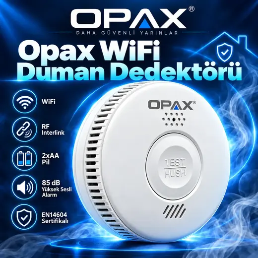OPAX S100A-AA-W WiFi Kablosuz Duman Dedektörü – RF Interlink Akıllı Fotoelektrik