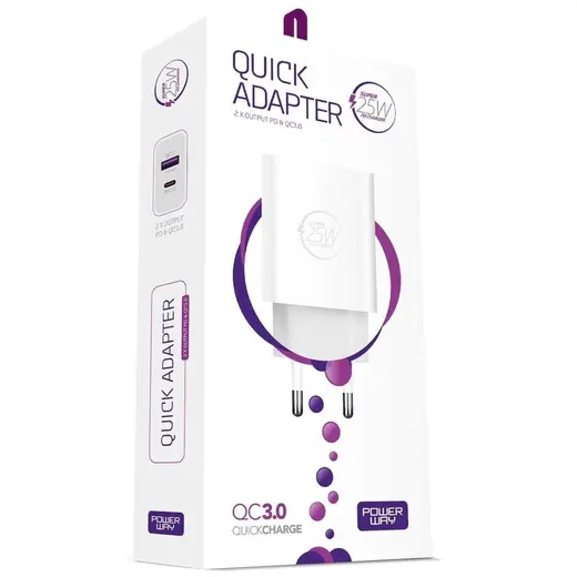 POWERWAY HW25 USB 3.0 / TYPE-C 25W 3.0A HIZLI ŞARJ ALETİ BAŞLIĞI PD25W alternatif görünüm