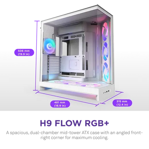 NZXT H9 FLOW RGB 2025 ARGB CM-H92FW-P1 Gaming Mid-Tower PC Kasası Beyaz görseli 8