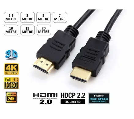 5 Metre HDMI 3D + 4K UHD Erkek / Erkek Altın Uç Kablo
