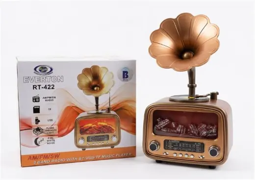 Everton Rt-422 Bluetooth Fm-Usb-Tf-Aux Şarjlı Nostaljik Radyo Gramafon (Alev Ambiyans Işığı)