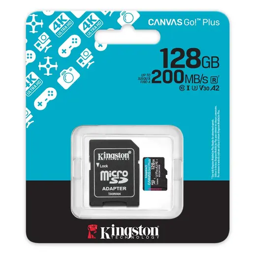 Kingston SDCG4-128GB 128GB microSDXC Canvas Go Plus Gen4 200MB-s A2 U3 V30 Card + ADP Hafıza Kartı alternatif görünüm