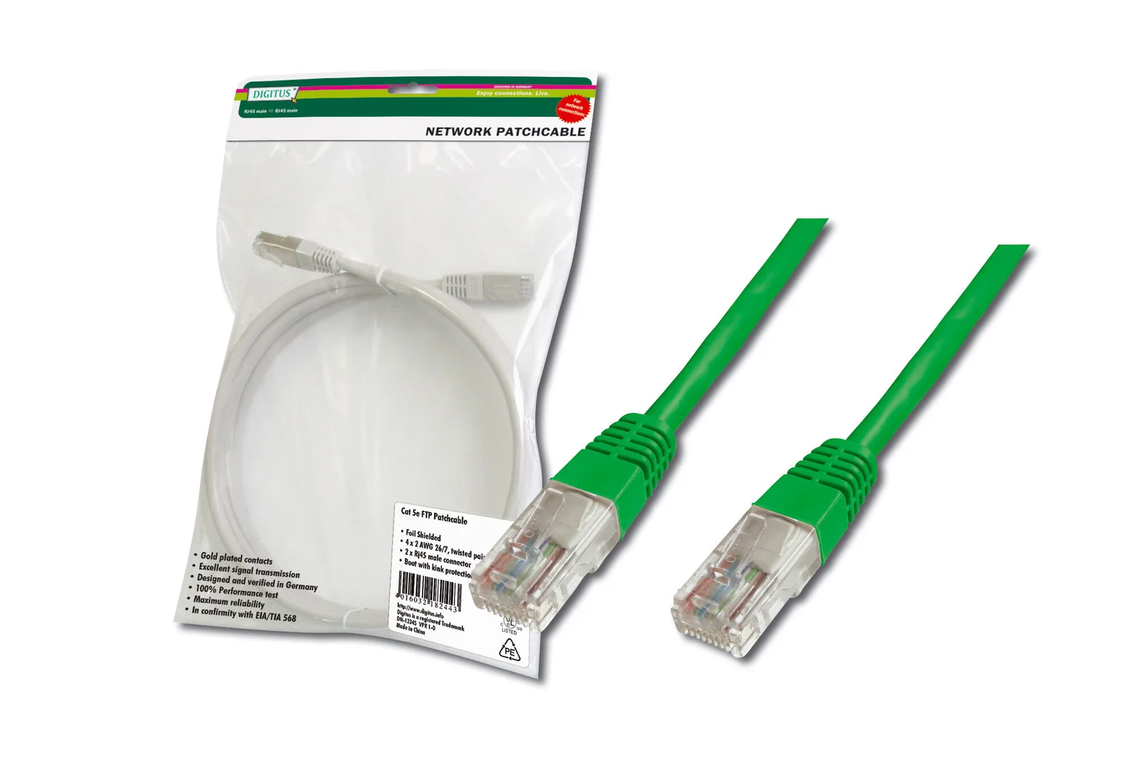 DIGITUS DK-1511-050/G Patch Kablo, UTP, CAT. 5E, 5 metre, AWG 26/7, Yeşil Renk, 3P sertifikalı