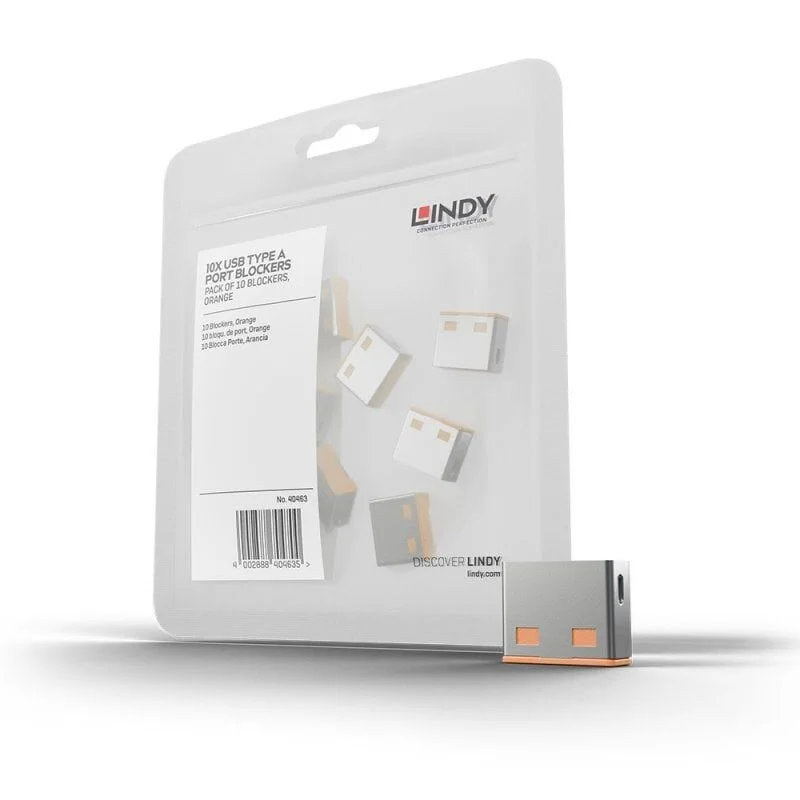 LINDY LIN-40463 USB Port Blocker (without key) - Pack of 10, Colour Code: Orange