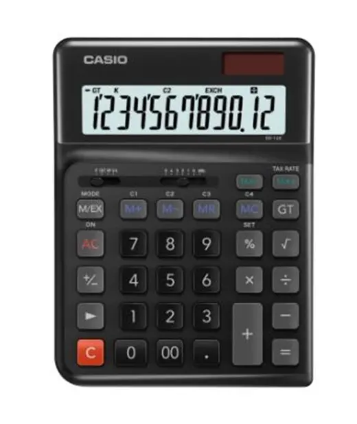 Casio DE-12E-BK Siyah 12 Hane Masa Üstü Ergonomik Tuşlu Hesap Makinesi alternatif görünüm