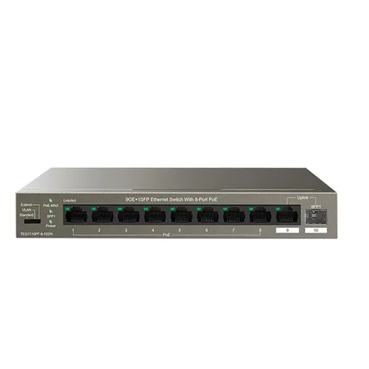 TENDA 8port PoE 102w 1-SFP Gigabit Yönetilemez Switch TEG1110PF-8-120W görseli 3