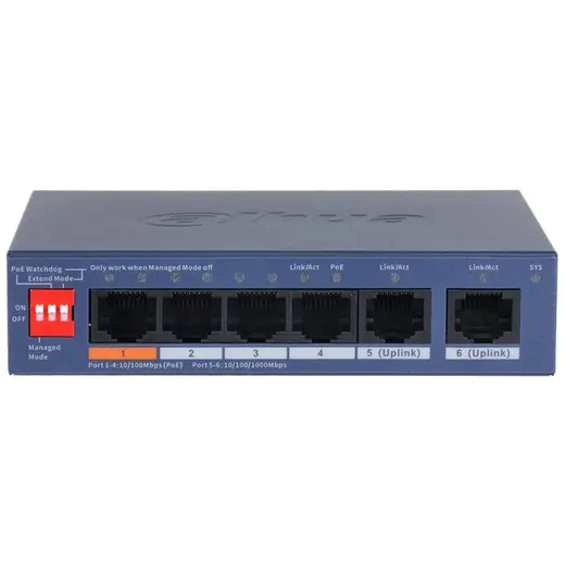 DAHUA CS4006-4ET2GT-60 4 PORT 10/100 + 2 PORT GIGABIT UPLINK 60W POE CLOUD YÖNETİLEBİLİR METAL KASA SWITCH alternatif görünüm