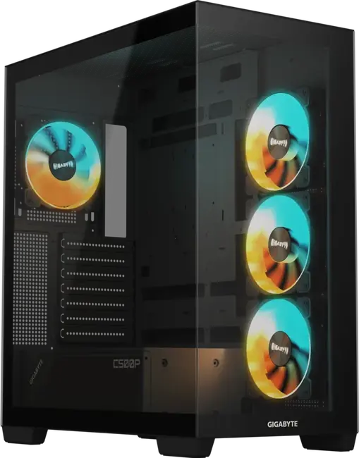 GIGABYTE C500 Panoramic Stealth Ön ve Yan Paneli Temperli Cam 4x ARGB Fanlı Gizli Konnektör Uyumlu Siyah Mid Tower Kasası görseli 6