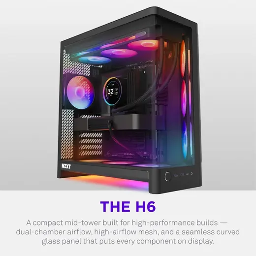 NZXT H6 RGB+ CC-H62FB-P1 Dual-Chamber Gaming Mid-Tower PC Kasası görseli 8