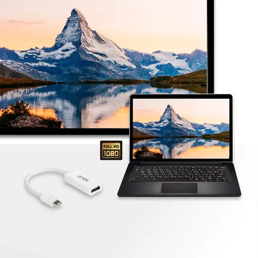ATEN ATEN-VC980 Mini DisplayPort (mini DP) <-> HDMI Adaptörü, Mini DisplayPort Erkek <-> HDMI A Dişi Mini DisplayPort to alternatif görünüm