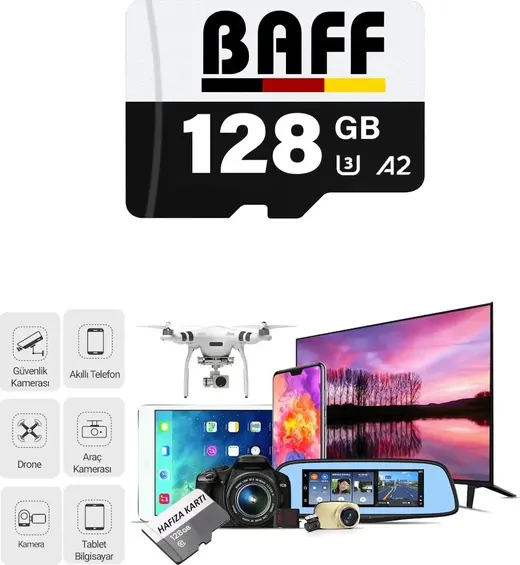BAFF MicroSD 128GB UHS-I U3 A2 V30 Hafıza Kartı görseli 1