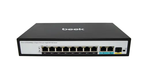BEEK BN-GS-1083P2G1S Yönetilemeyen PoE+ Switch 8 x 10/100/1000BASE-T IEEE802.3af/at PoE+ port (Port başına 30.8 watt)