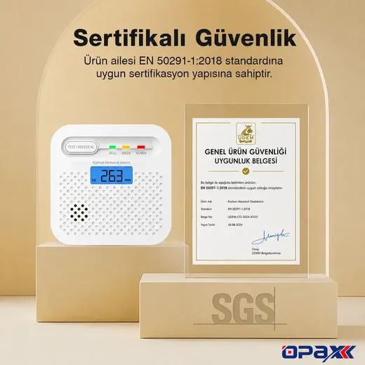 OPAX Y100A-AA-W WiFi Karbonmonoksit Dedektörü ve CO Alarmı görseli 8