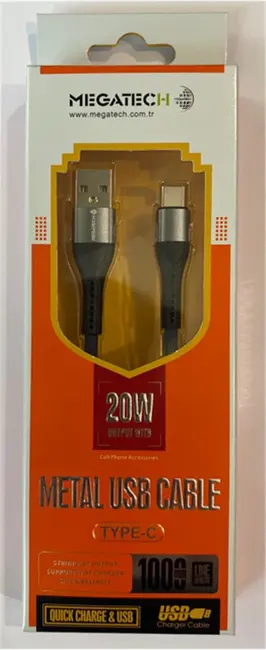 Megatech 3.1A 20w 1mt Örgülü Hasır A Serisi Usb To Typ-c Data Kablosu Gri-Siyah